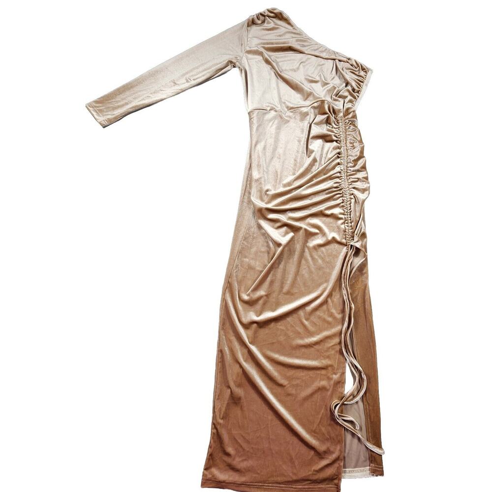 Prettygarden Velvet Dress One Shoulder Ruched Bodycon High Slit Womens Size XL